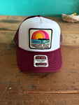 15th St SUNSET SURFER Design Adult Trucker Hat WHITE/BURGANDY