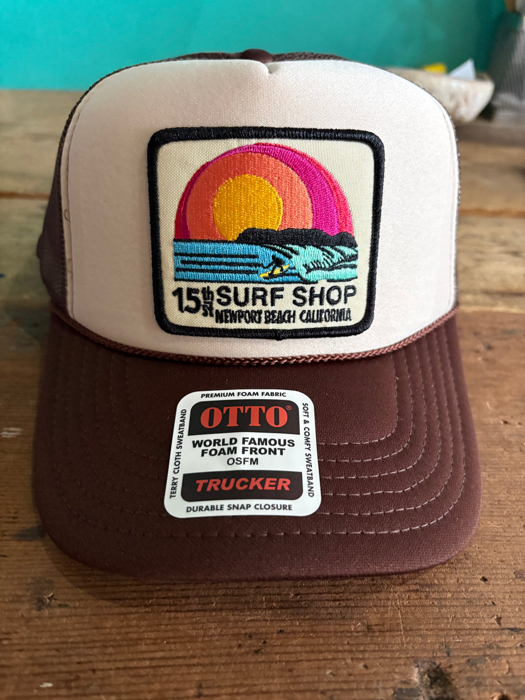 15th St SUNSET SURFER Design Adult Trucker Hat KHAKI/BROWN