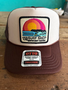 15th St SUNSET SURFER Design Adult Trucker Hat KHAKI/BROWN