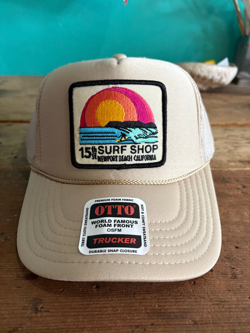 15th St SUNSET SURFER Design Adult Trucker Hat KHAKI
