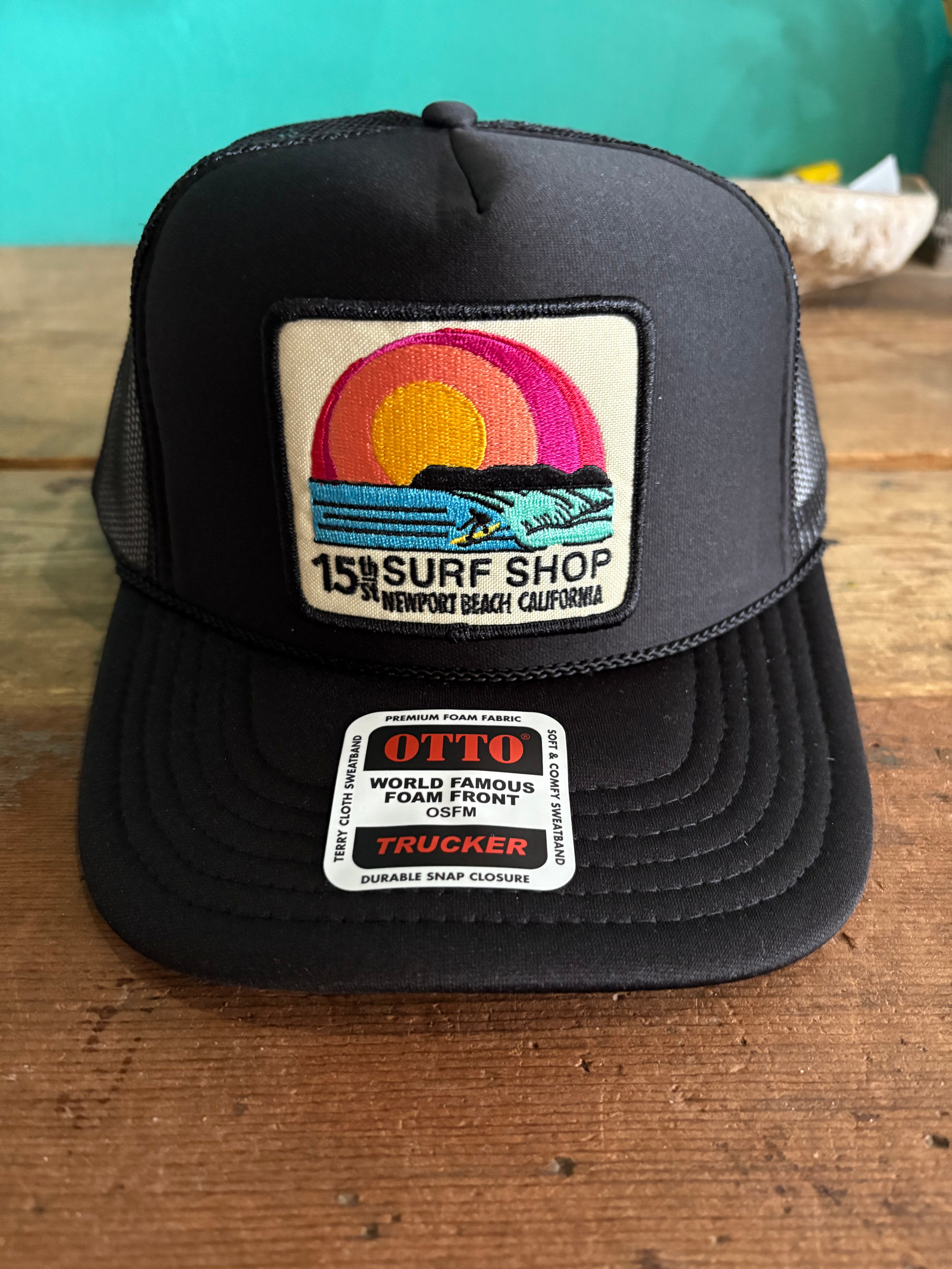 15th St SUNSET SURFER Design Adult Trucker Hat BLACK