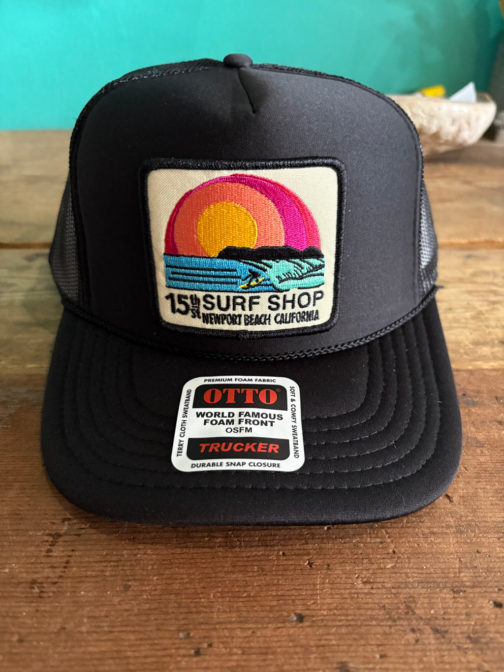 15th St SUNSET SURFER Design Adult Trucker Hat BLACK