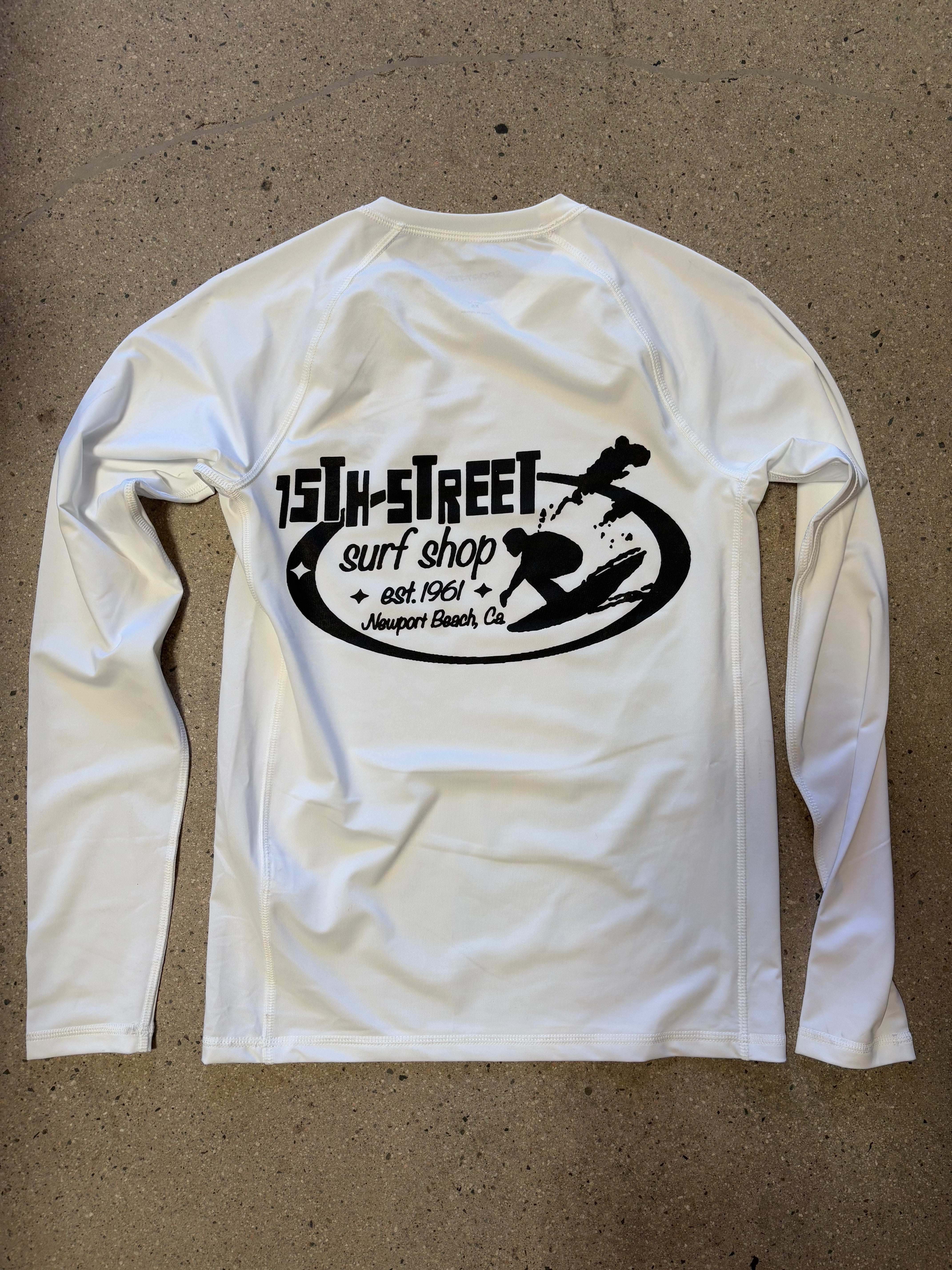 15th St Men's Since 61 Long Sleeve Rash Guard BLACK on WHITE