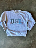 Women's Patchwork USA Crewneck Fleece  WHITE
