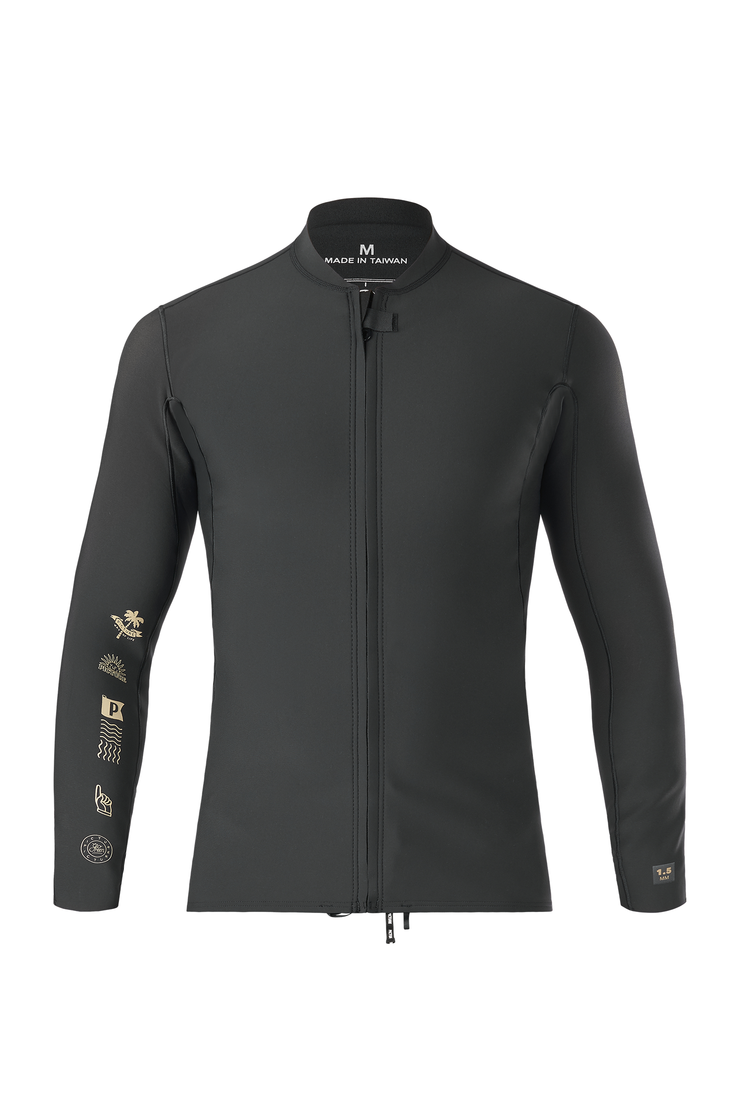 Picture Men's Will Front Zip 1.5 ML Wetsuit Jacket  BLACK W/Sleeve Prints